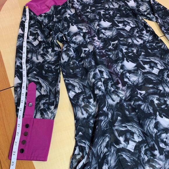 Kenneth Cole Long-sleeved Colorblock Blouse tunic Large 10 Collar Pink Black - Picture 6 of 13